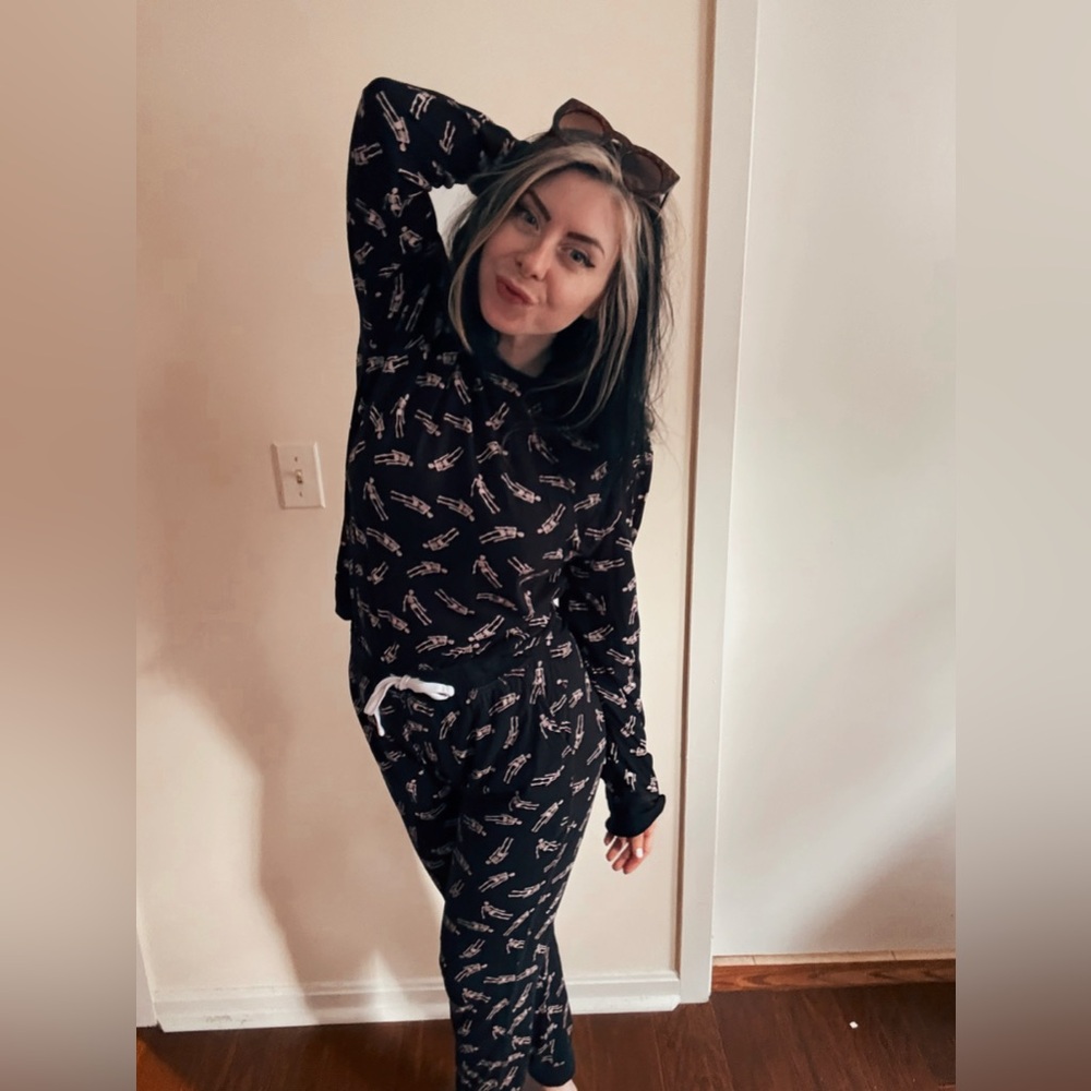 H&M Black Printed Pajama Set with White Accent